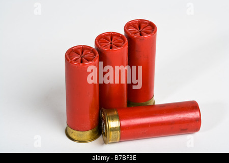 Four shotgun shells on a white background Stock Photo