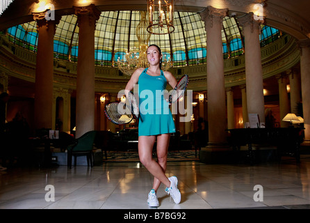 Portrait of Serbian tennis player Jelena Jankovic in the lobby of the Palace hotel in Madrid, Spain. Stock Photo