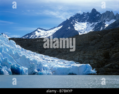 GREY GLACIER enters GREY LAKE in TORRES DEL PAINE NATIONAL PARK PATAGONIA CHILE Stock Photo