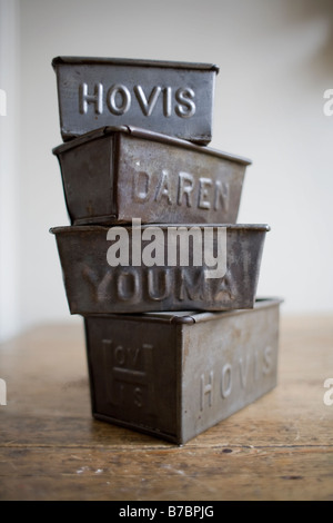 Stack of bread tins for home baking Stock Photo