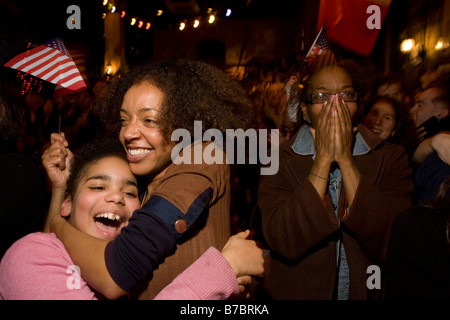 Elated US expatriate citizens celebrate Barack Obama's inauguration as the 44th US President in London. Stock Photo