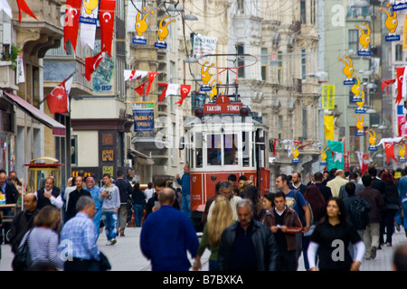 Tram and Pedestrians on Istiklal Caddesi in Istanbul Turkey Stock Photo