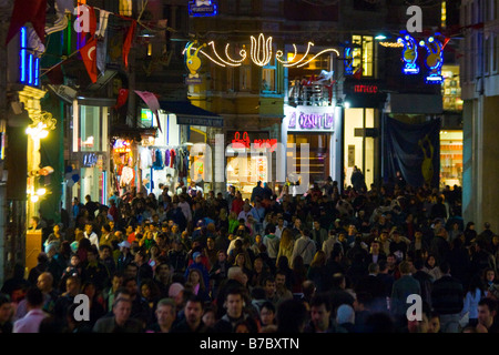 Istiklal Caddesi at Night in Istanbul turkey Stock Photo