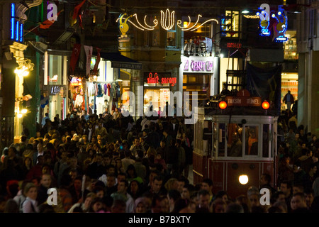 Istiklal Caddesi at Night in Istanbul turkey Stock Photo