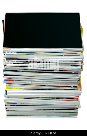 Stack of magazines isolated on white top magazine is blank for your own design Stock Photo