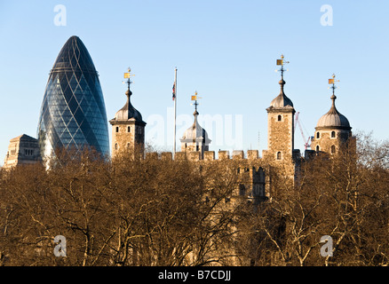 Gherkin and Tower of London, London, UK Stock Photo