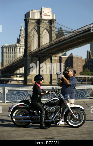 Film Crew, Fulton Ferry Landing, New York City, USA Stock Photo