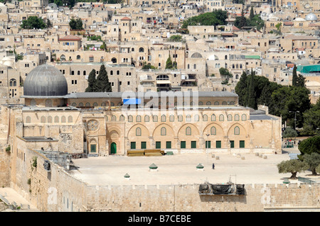 View of Al-Aqsa mosque, a Muslim holy place located on the Temple Mount in Jerusalem. Stock Photo