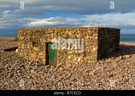 World War Two pillbox defensive bunker on the beach at Porlock Weir near Minehead in north Somerset England UK Stock Photo