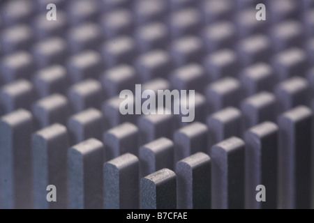 close up of a computer motherboard heatsink Stock Photo