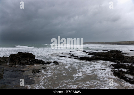 Rough stormy seas at Gwithian beach Cornwall Stock Photo