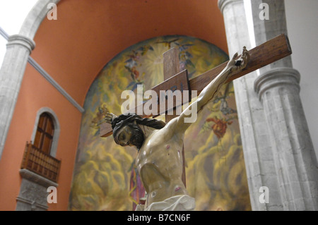 Jesus Christ at cross in Santa Lucia church, Canary, Gran Canaria Stock Photo