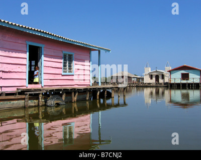 Colorfoul stilt buildings in the lagoon Cinaga Grande de Santa, Colombia, Cinaga Grande de Santa Stock Photo