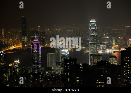 Night scene of Hong Kong you can see the pollution Stock Photo