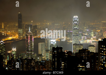 Night scene of Hong Kong you can see the pollution Stock Photo