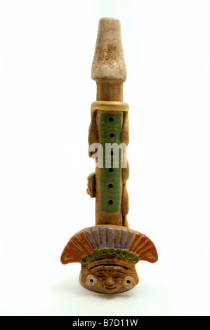 Old aztec flute on a white background Stock Photo