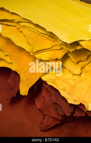 Pieces of red and yellow leather Stock Photo