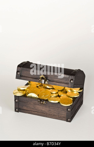 A chest full of gold coins Stock Photo