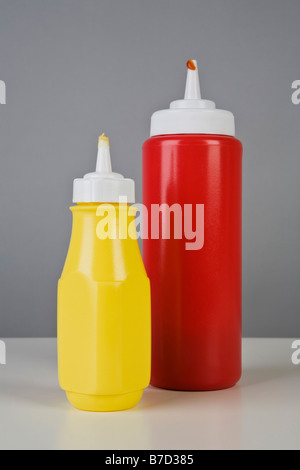 Ketchup and mustard bottles Stock Photo