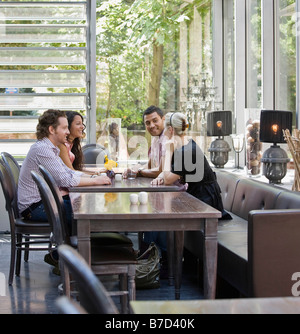 Men and women talking over drinks Stock Photo