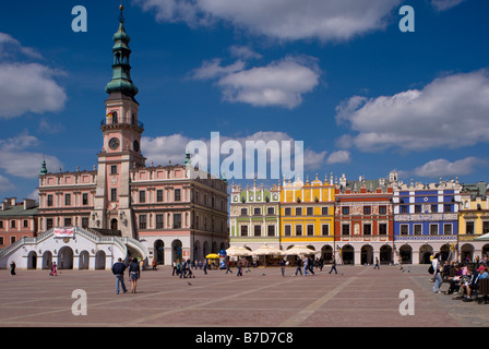 Town Hall And Architecture On Marketplace, Old Town, Zamosc, Poland Stock Photo