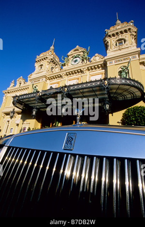 Rolls Royce parked in front of the Monte Carlo Casino Stock Photo