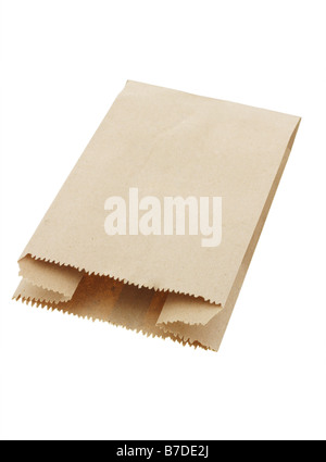 Empty brown paper bag on white background Stock Photo