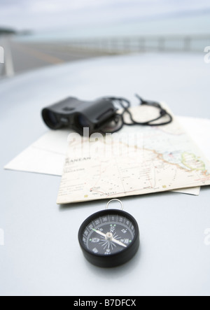 Compass and map Stock Photo