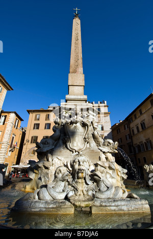 fountain of square of the Pantheon in Rome in Italy Stock Photo