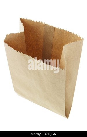 Close up of empty brown paper bag on white background Stock Photo