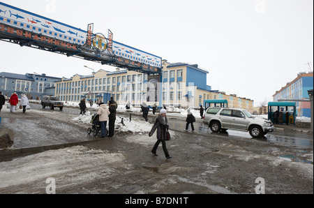 People in town center, Anadyr Chukotka,  Siberia Russia Stock Photo