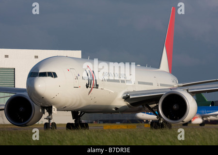 Japan Airlines - JAL Boeing 777-346/ER taxiing for departure at London Heathrow airport. Stock Photo