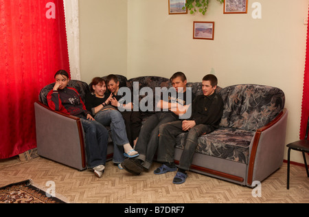 Chukchi teenagers, Amguema, Chukotka,  Siberia Russia Stock Photo