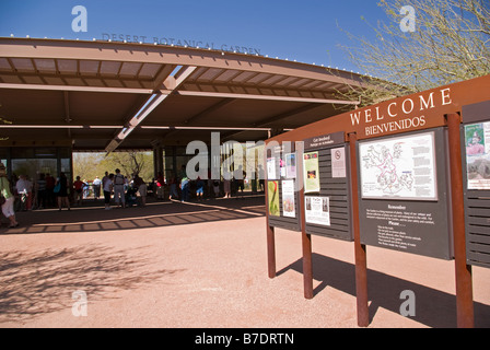 Arizona Phoenix Desert Botanical Gardens entrance Papagao Park Stock Photo