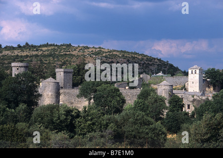 Towers and Walls of the Fortified Village of La Couvertoirade (Village of the Knights Templar), Larzac Plateau, Aveyron, France Stock Photo