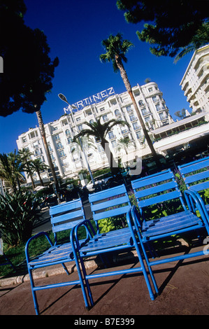 Blue chairs in the famous and prestigious Croisette in Cannes Stock Photo