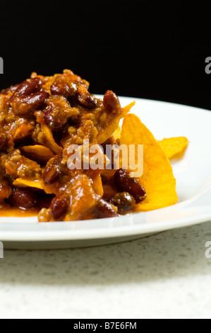 Chilli con carne on nachos Stock Photo
