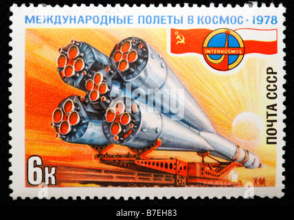 Launch of Soviet space rocket postage stamp Czechoslovakia 1962