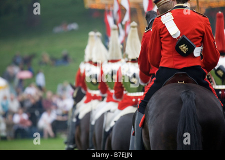 British Mounted Armed Forces, the Musical Ride of the Household Cavalry Regiment display, Chatsworth Country Park, Derbyshire. Stock Photo