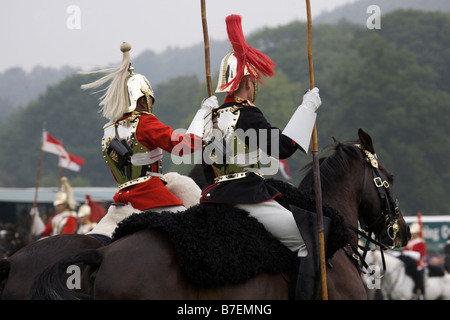 British Mounted Armed Forces, the Musical Ride of the Household Cavalry Regiment display, Chatsworth Country Park, Derbyshire. Stock Photo