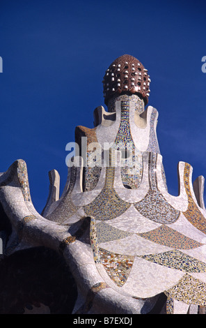 Roof Detail of Lodge at the Entrance to Park or Parc Güell by Antoni Gaudi, Barcelona, Spain Stock Photo