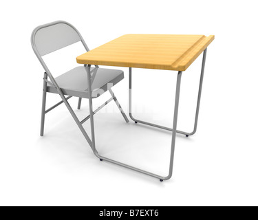 3D render of a desk and chair Stock Photo