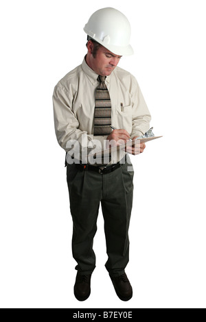 a complete view of an engineer taking notes on a clipboard Stock Photo
