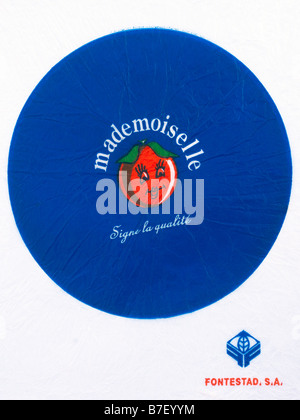 Printed ephemera / Citrus fruit wrapper from France - Mademoiselle illustration on tissue paper. Stock Photo