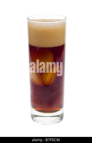 glass of fresh cola with ice isolated on a white background Stock Photo