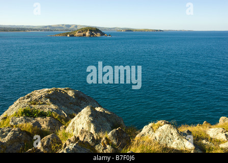 Encounter Bay and Wright Island viewed from the bluff in Victor Harbour, South Australia Stock Photo