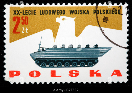 Armored vehicle, 20 anniversary of army of Polish people republic, 1960s, postage stamp, Poland Stock Photo