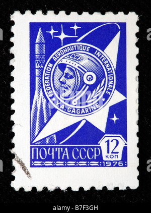 International aeronautic federation, Yuri Gagarin, postage stamp, USSR, 1976 Stock Photo