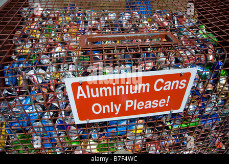 Aluminium cans recycling bin, Rakaia, Ashburton District, Canterbury, New Zealand Stock Photo