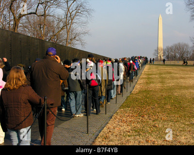 Visitors at Vietnam Veterans Memorial in Washington DC the day before Barack Obama became the nation's first black president. Stock Photo